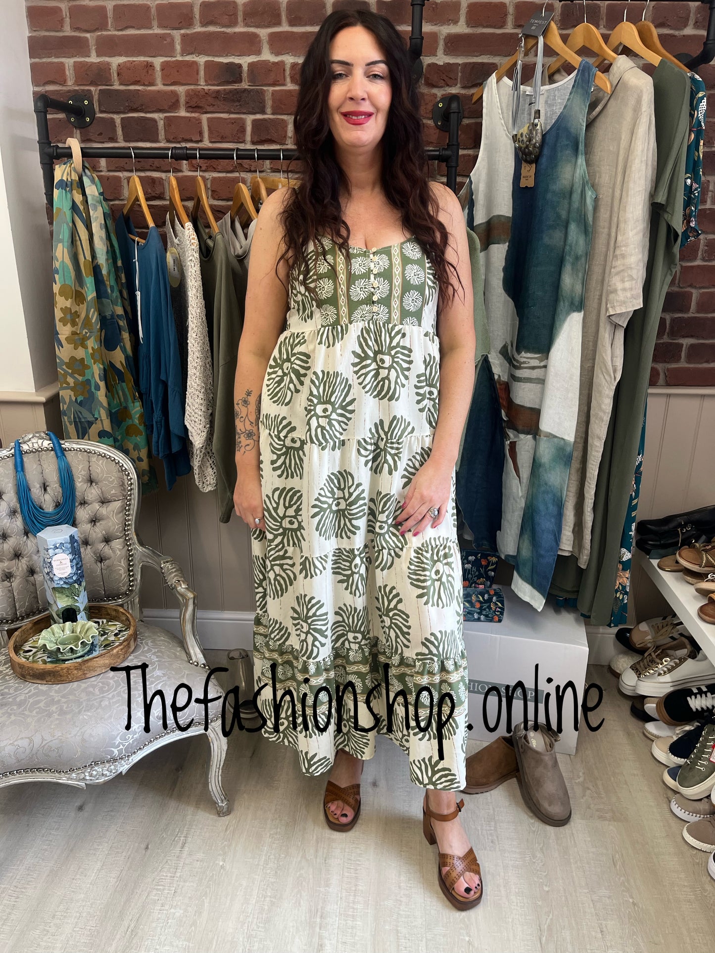 Caroline khaki and beige strappy dress sizes 12, 14 and 16