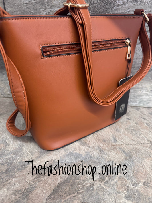 Sienna Tan Bag with Stitch Detail