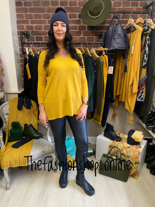 Saloos mustard oversized v neck jumper sizes 10-18