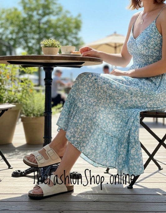 Patsy beige faux suede buckle sliders sizes 3-8 (36-41)