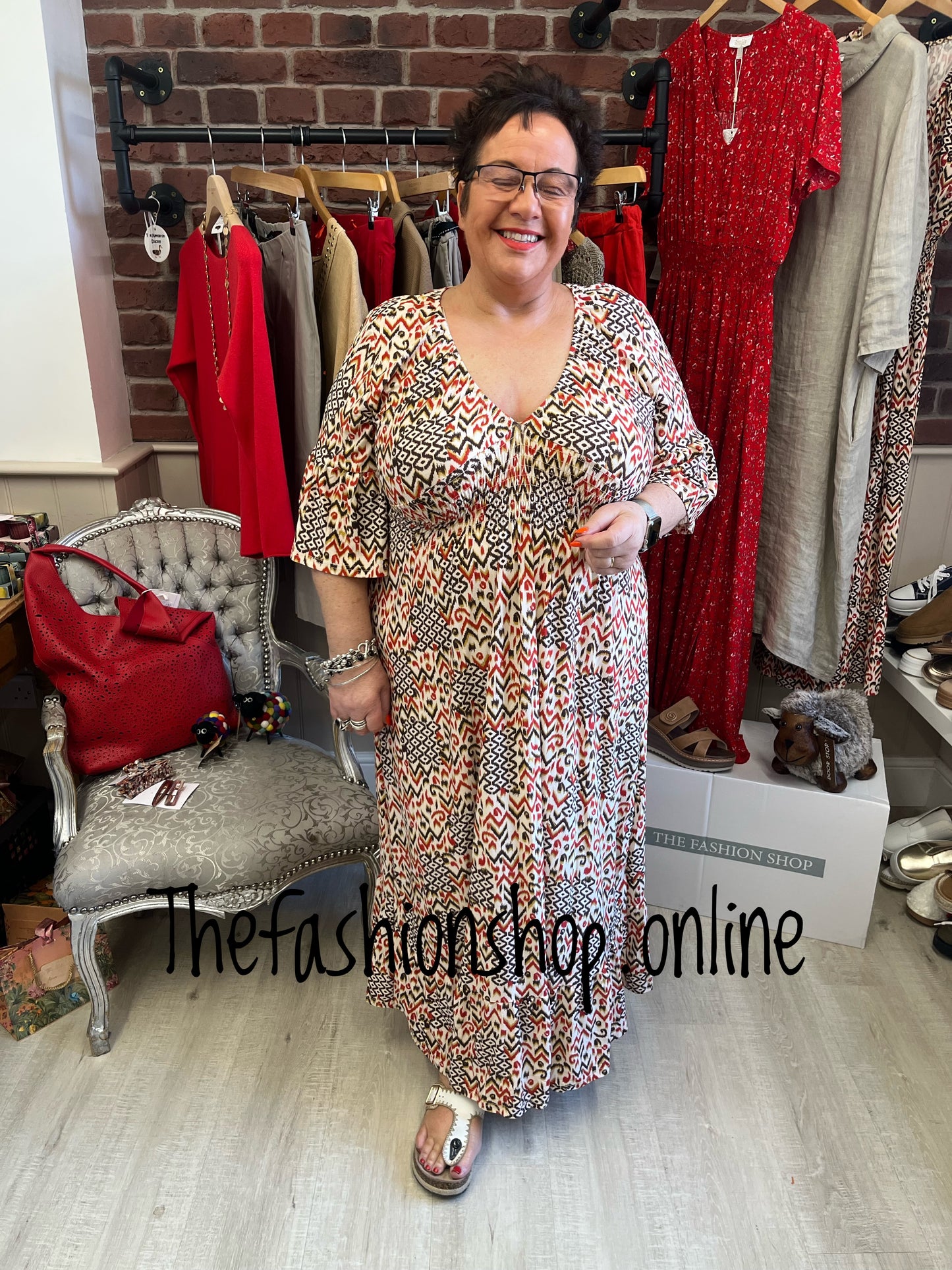 Nora Aztec midi dress sizes 10-12, 14-16 and 18