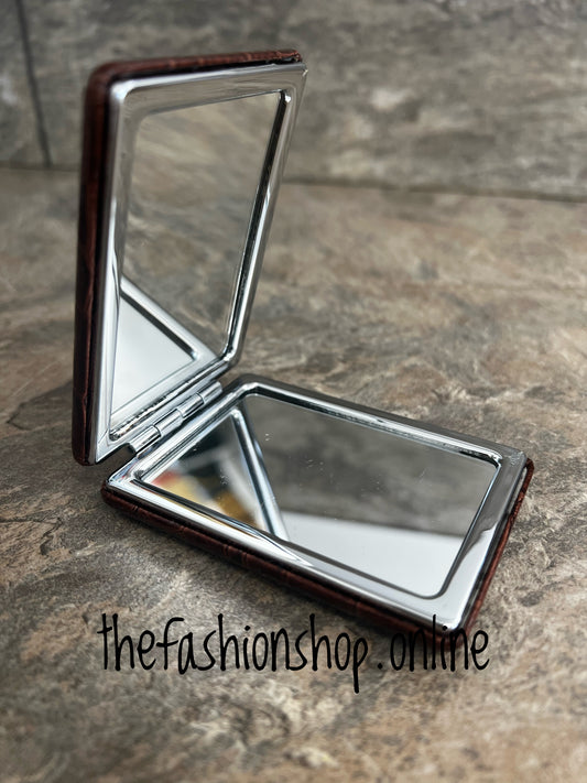 Brown crocodile compact mirror