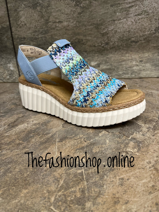 Rieker multi blue wedge sandals sizes 4-9 (37-43)
