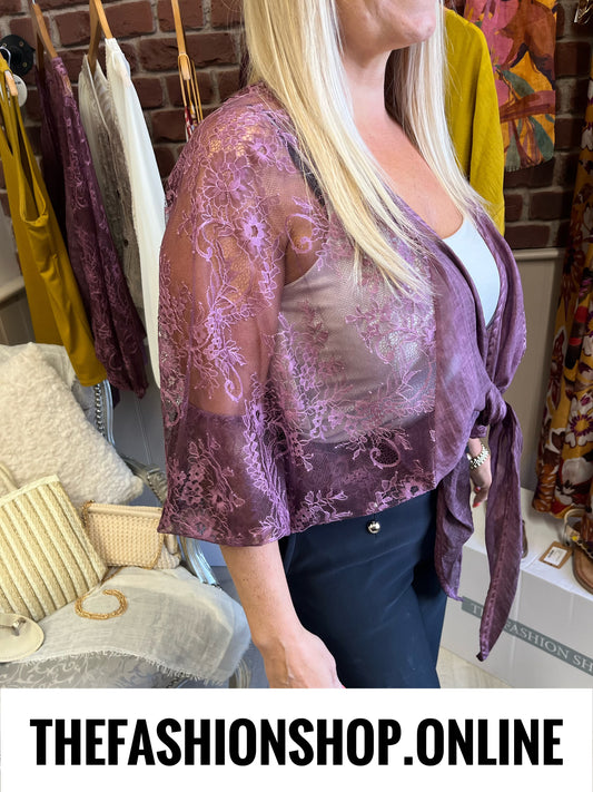 Esme mulberry lace shrug 8-18
