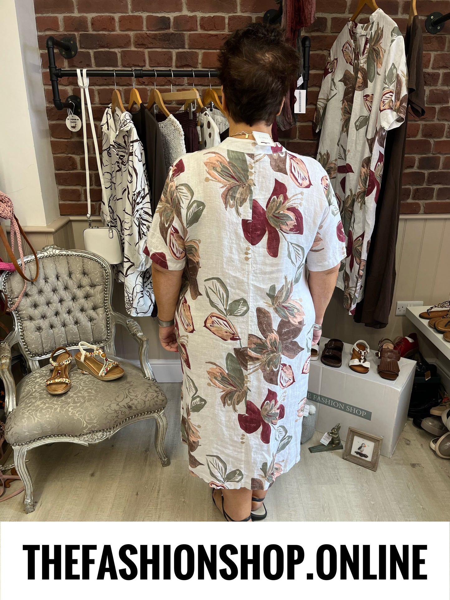 Wilma white floral linen dress 12-18