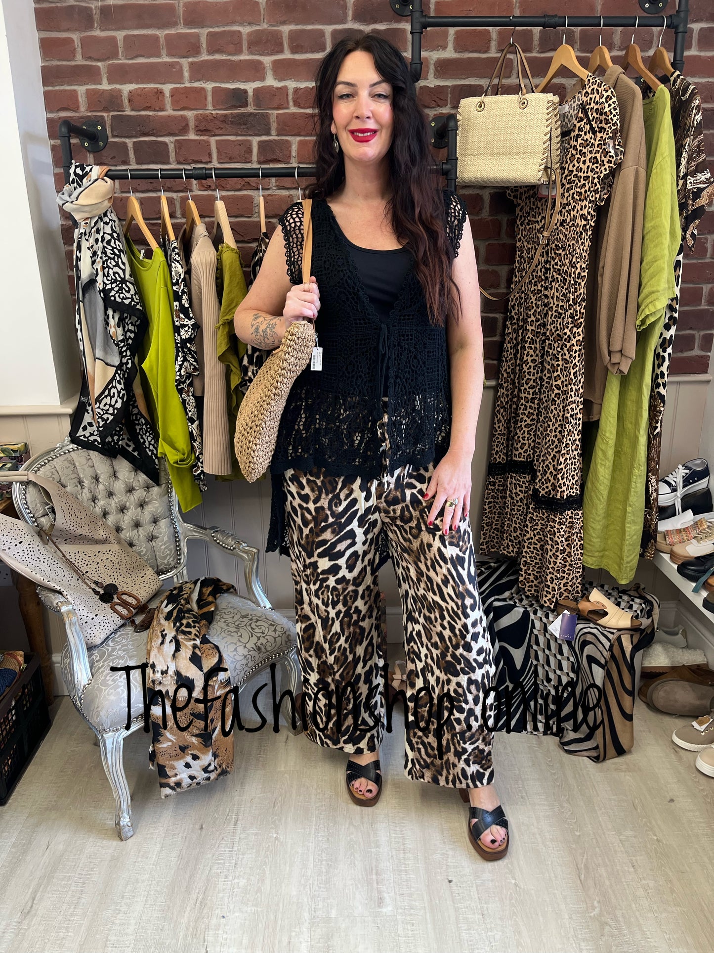 Alice leopard print wide leg trousers sizes 10-12 and 14-16