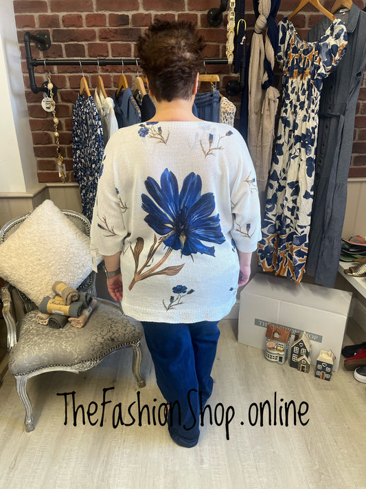 Ashley blue flower knitted top 16-20