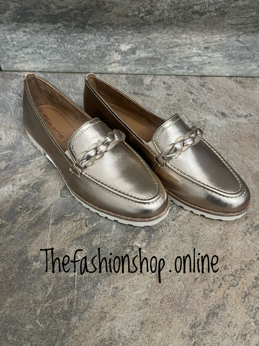 Tamaris gold leather loafer with chain detail sizes 4-9