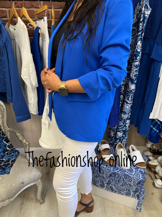 Imogen royal blue blazer with ruched sleeves 10-16