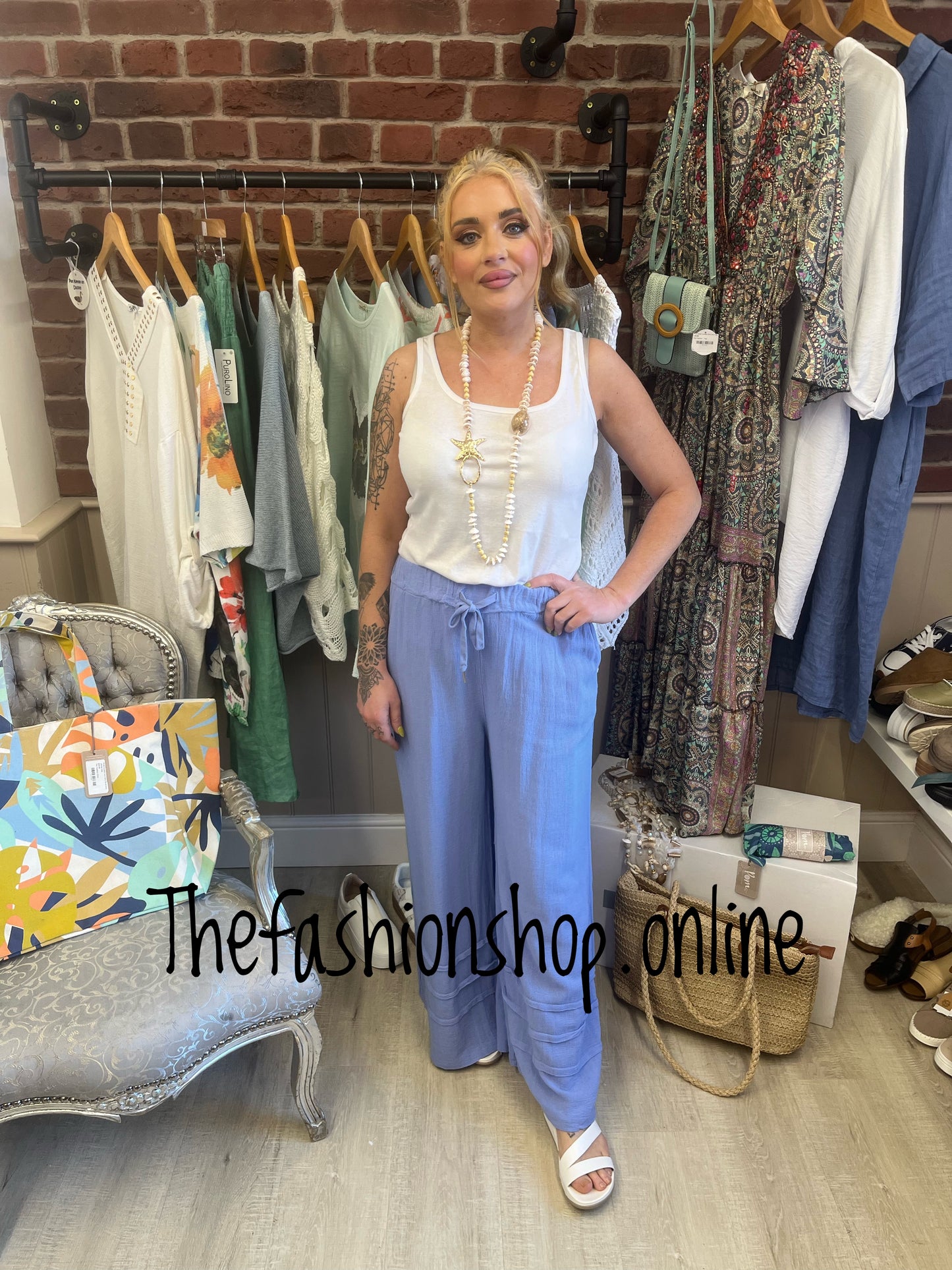 Tanya blue linen mix trousers 10-16