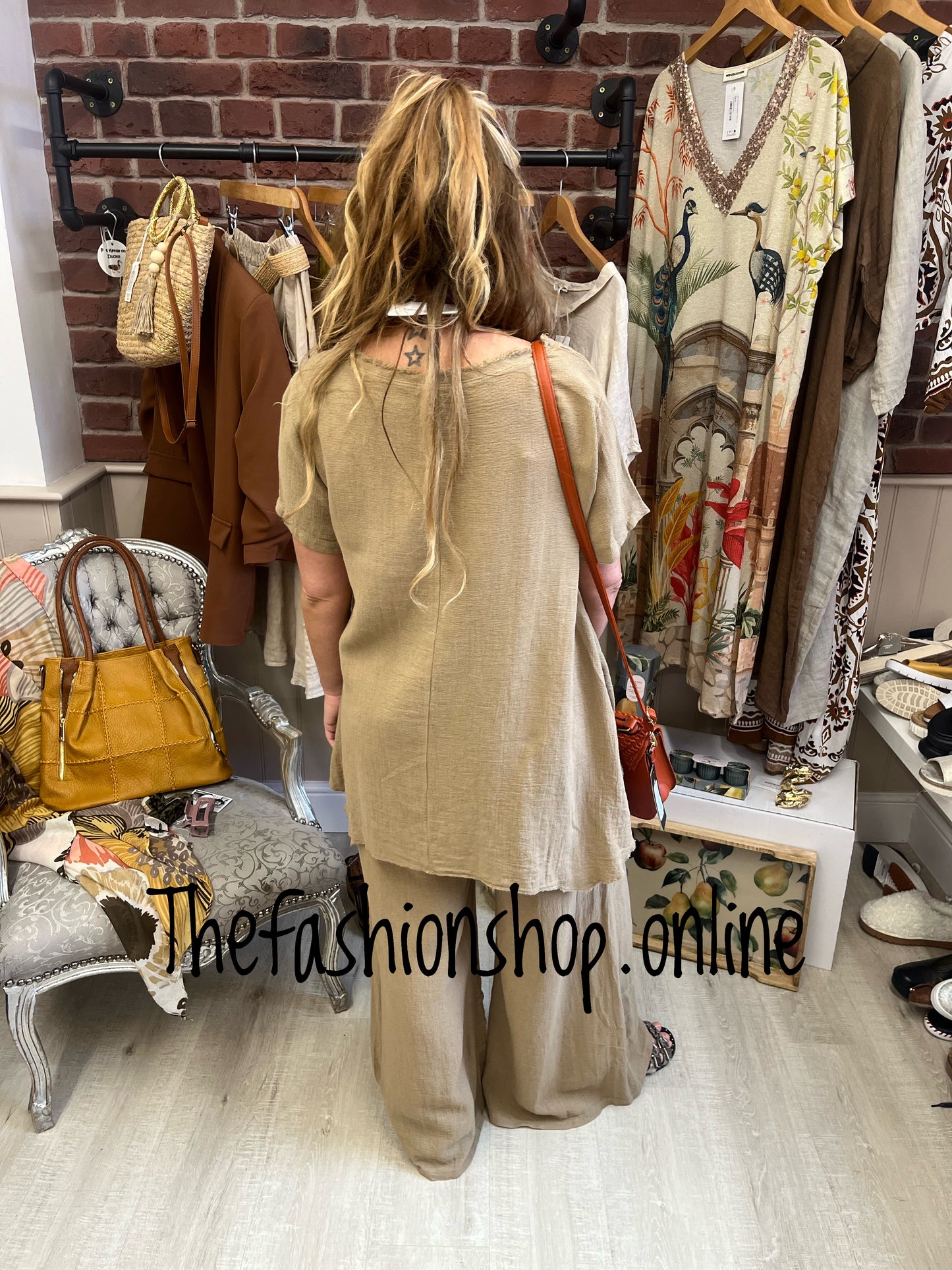 Tanya camel linen mix top 10-16