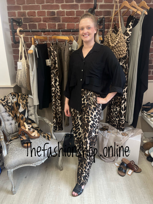 Alice leopard print wide leg trousers sizes 10-12 and 14-16