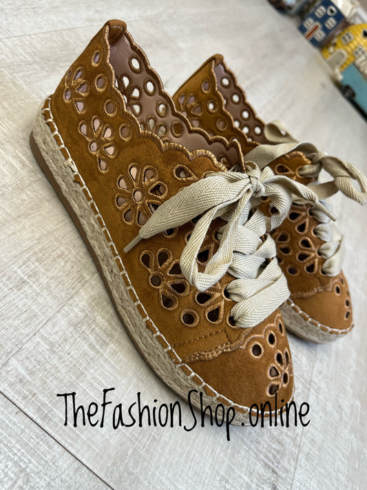 Cally camel cut out espadrille trainers sizes 3-8 (36-41)