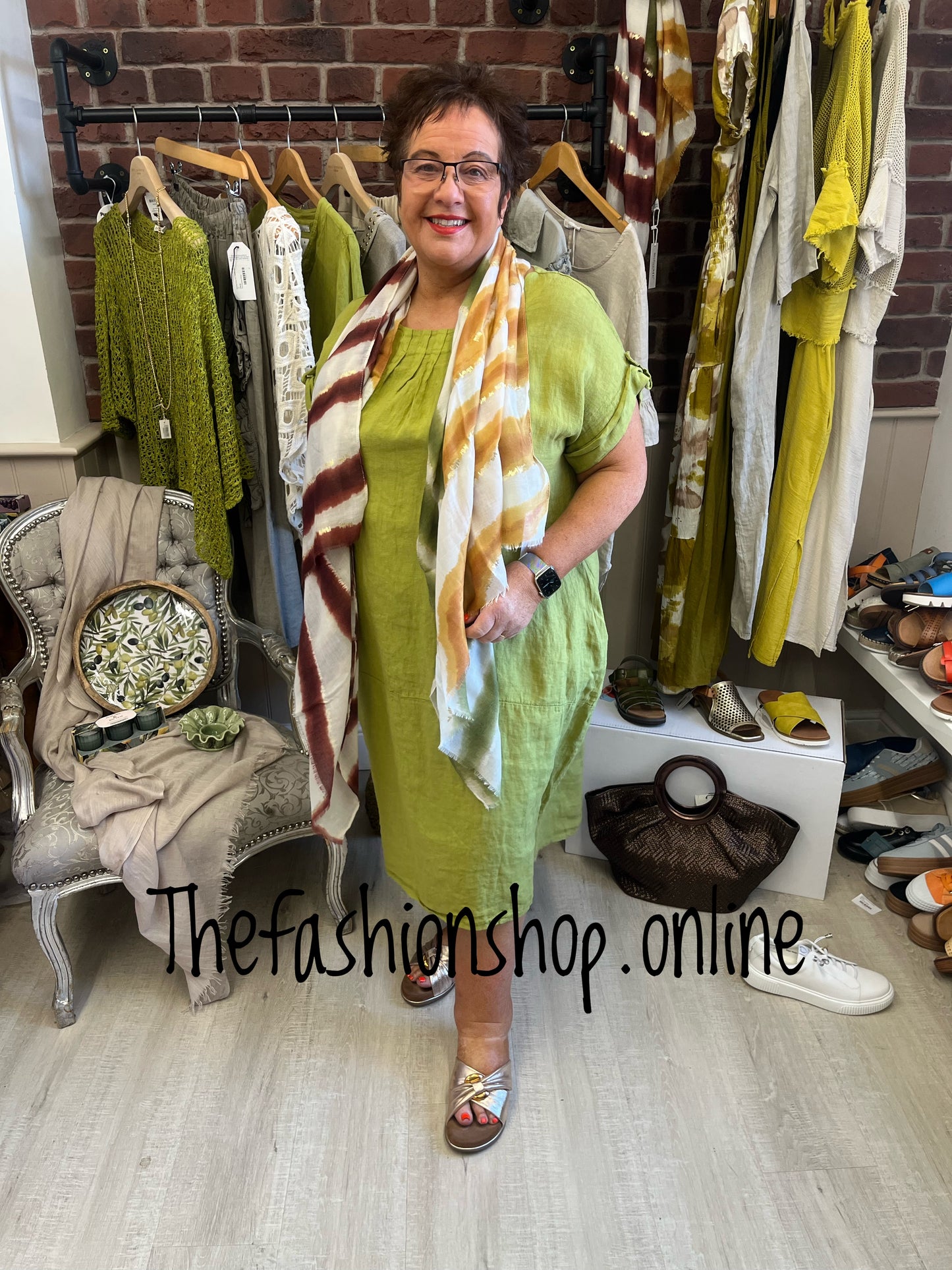 Louisa olive linen dress 14-20