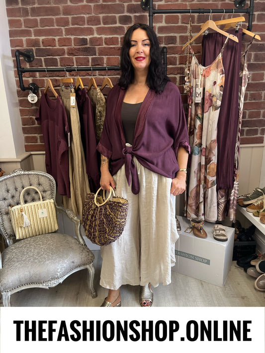 Harriett mulberry tie front shrug 12-22