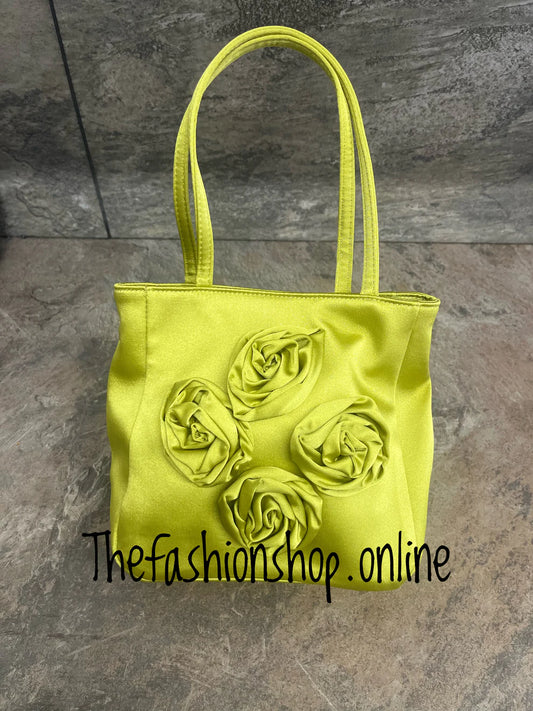 Lime flower detail sateen bag