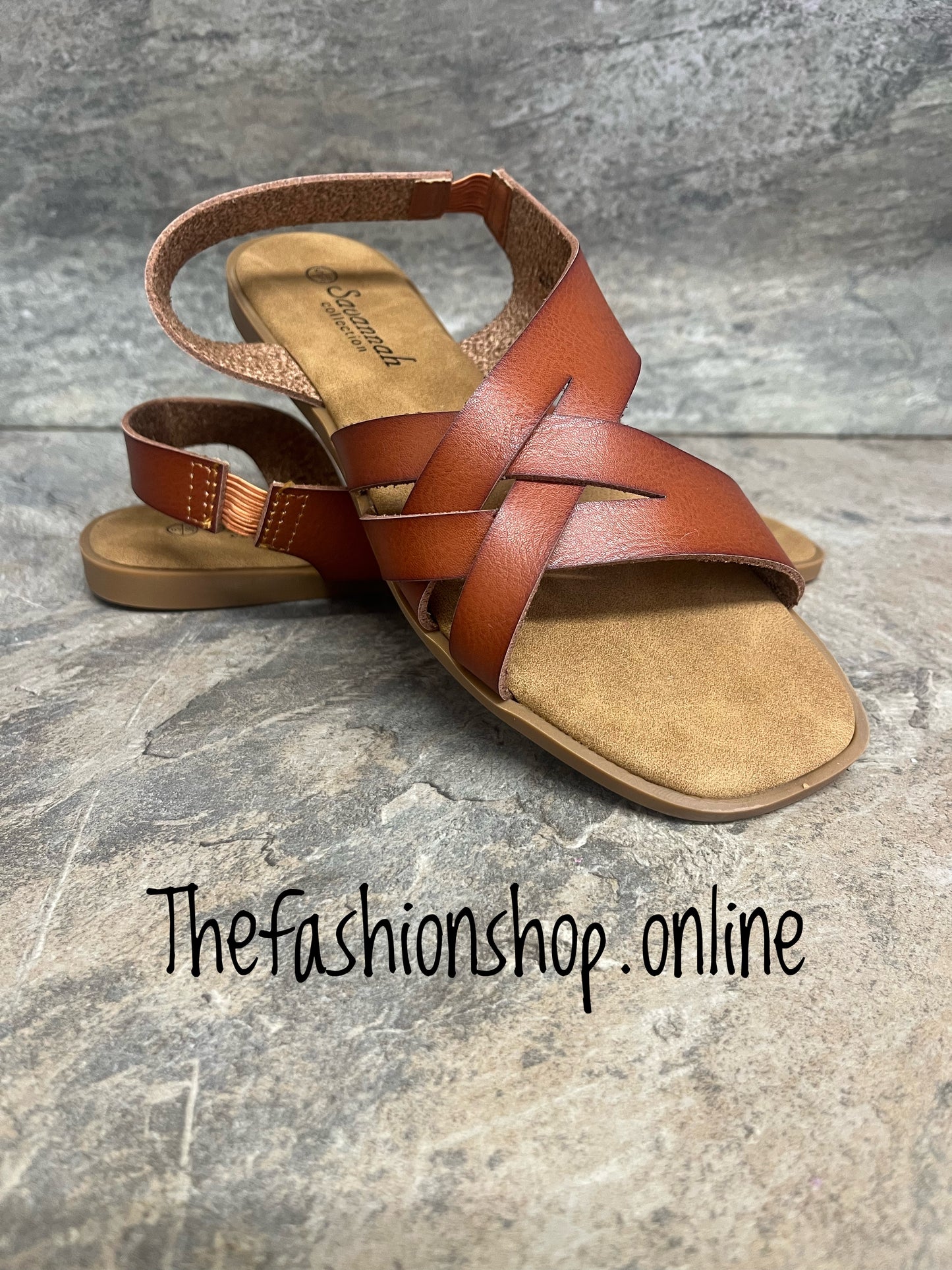 Tan faux leather crossover sandal sizes 4-8