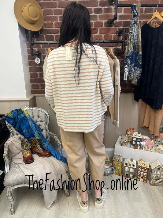 Yvette camel and beige striped top 10-16