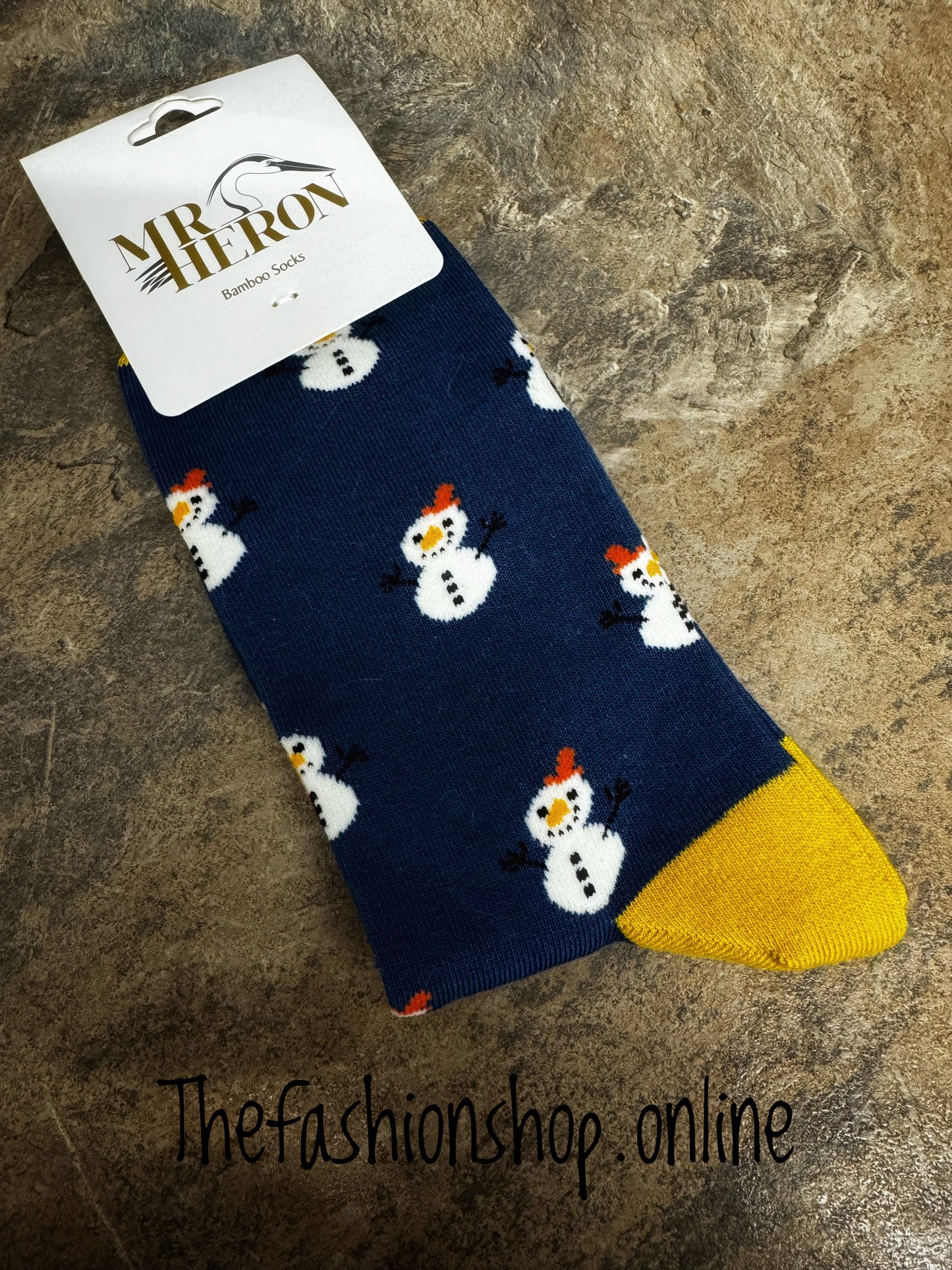 Mr Heron men's navy snowman bamboo socks 7-11