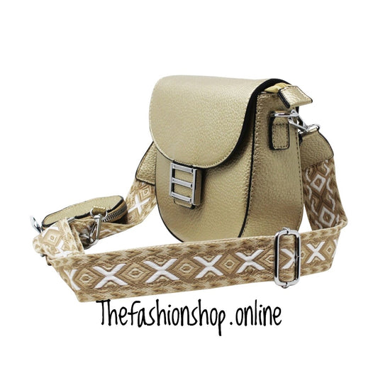 Suzie Saddle Bag with Shoulder strap and coin purse in Gold