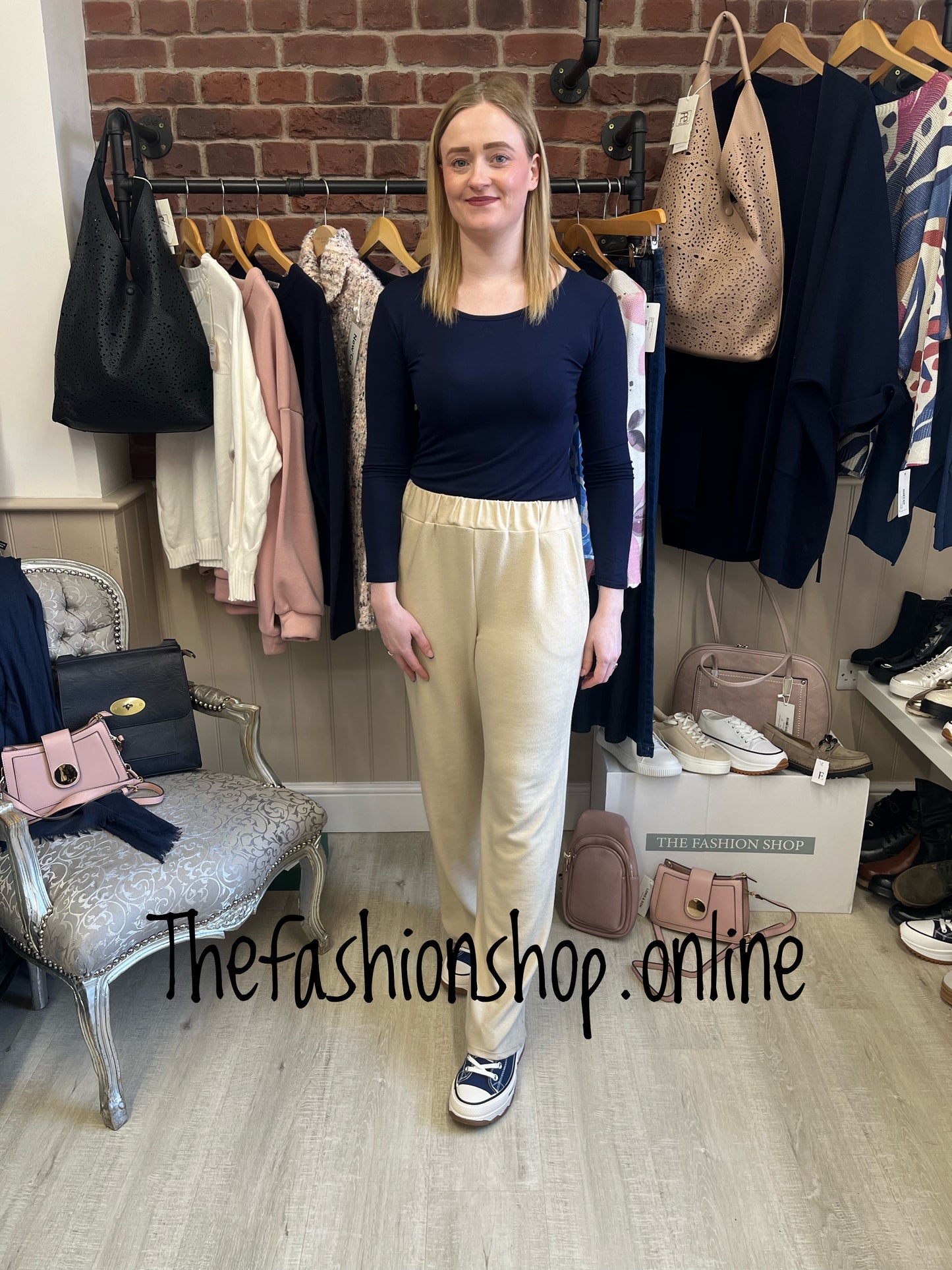 Maisie beige wide leg trousers 10-16