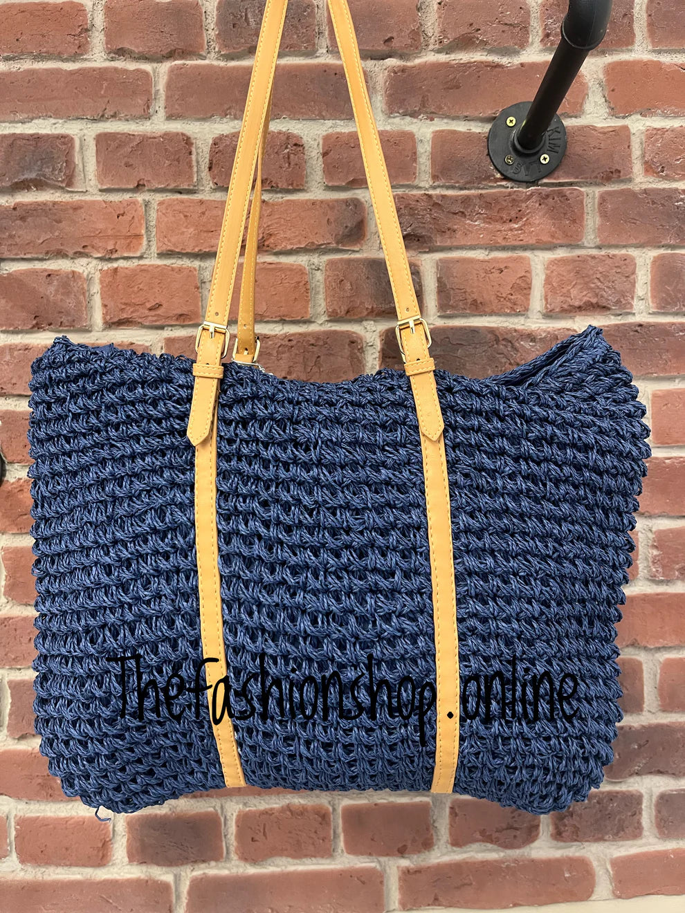 Navy woven straw bag