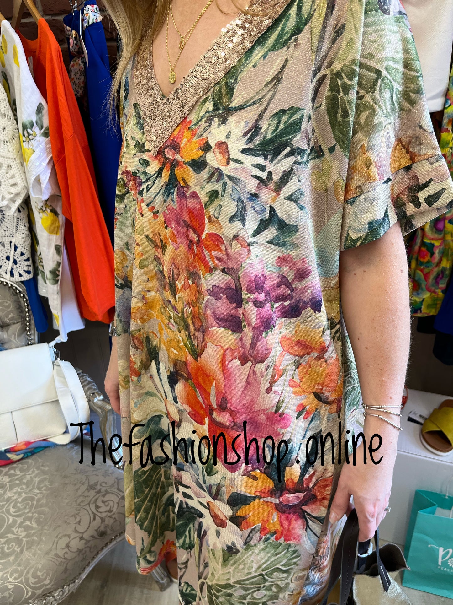 Millie floral shimmer tunic dress 10-18