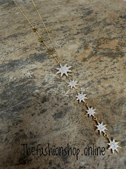 Zelly Gold Stars Drop Necklace