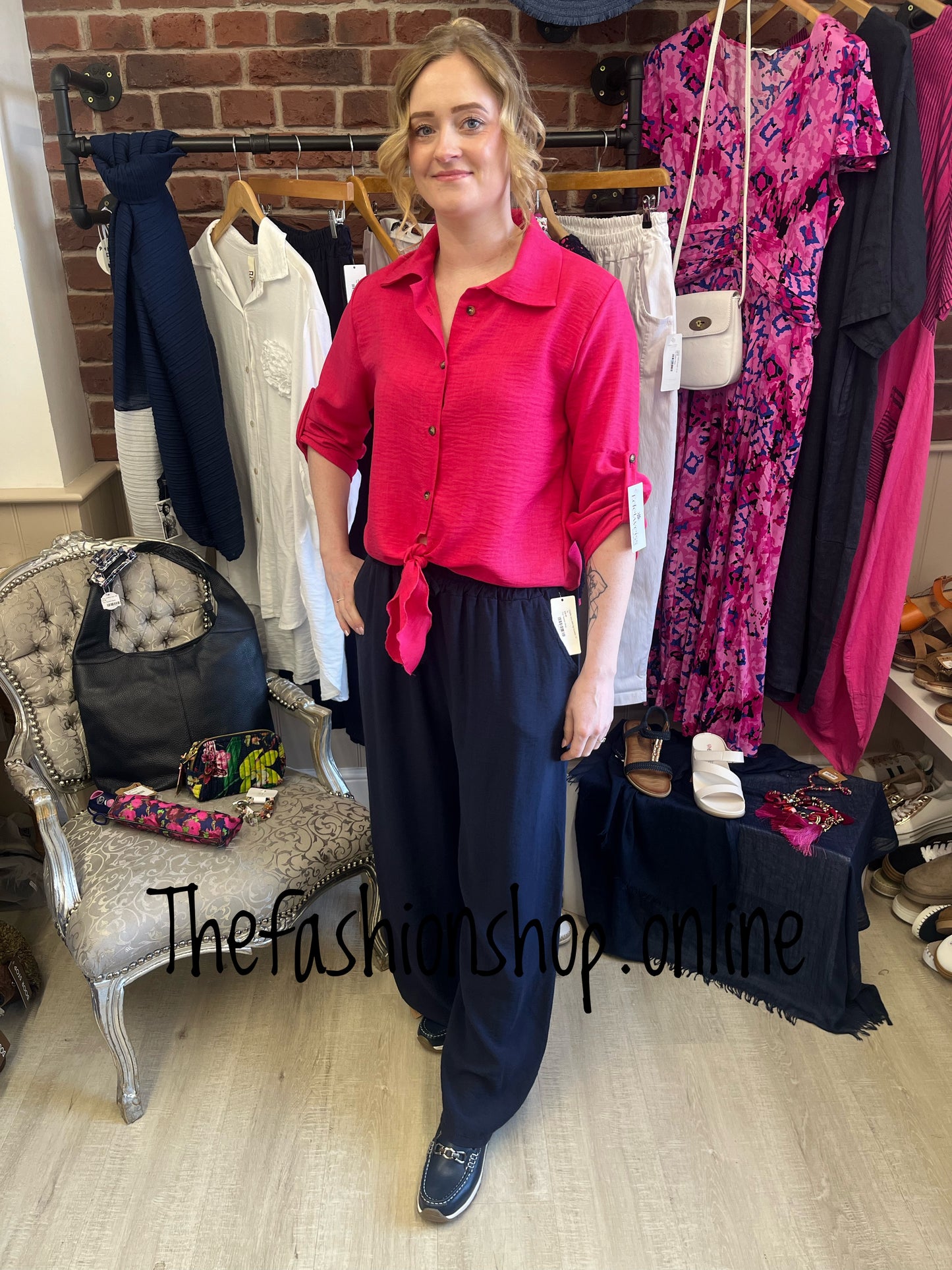 Maeve hot pink tie front shirt 8-14