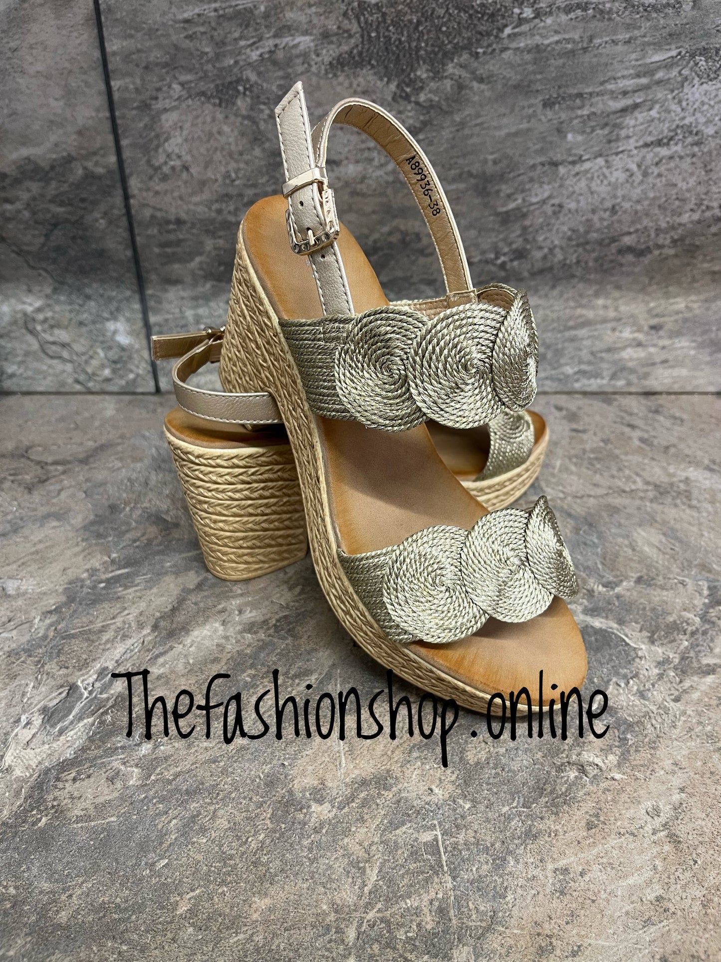 Gold rope detail block heel sandals sizes 3-8