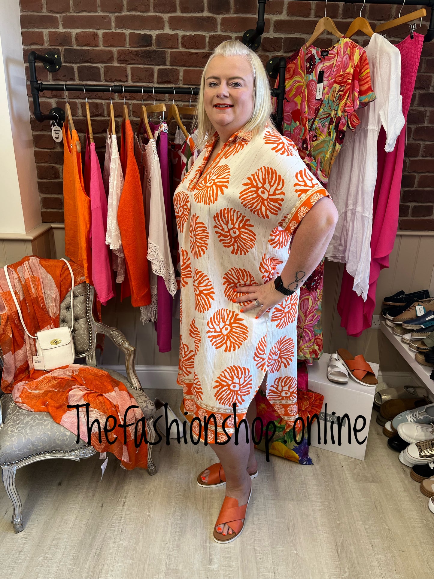 Cairo orange and cream tunic dress 14-22