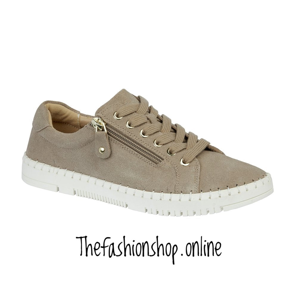 Jo & Joe Cadiz taupe leather suede trainer sizes 4-8