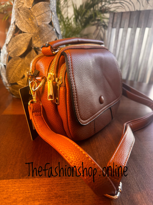 Trinny Triple Zip Shoulder Bag in Brown