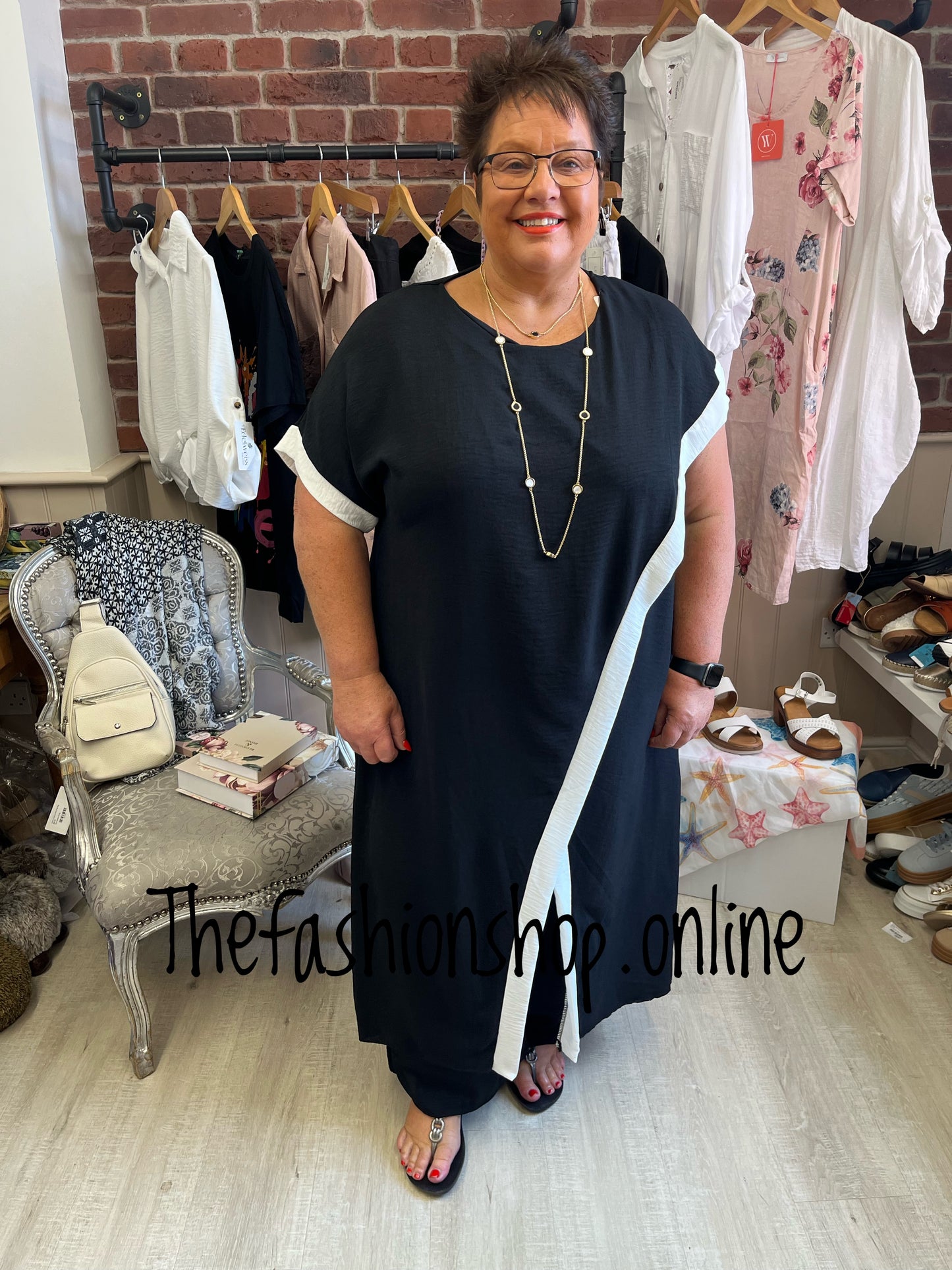 Zara black and cream drape trousers set 16-22
