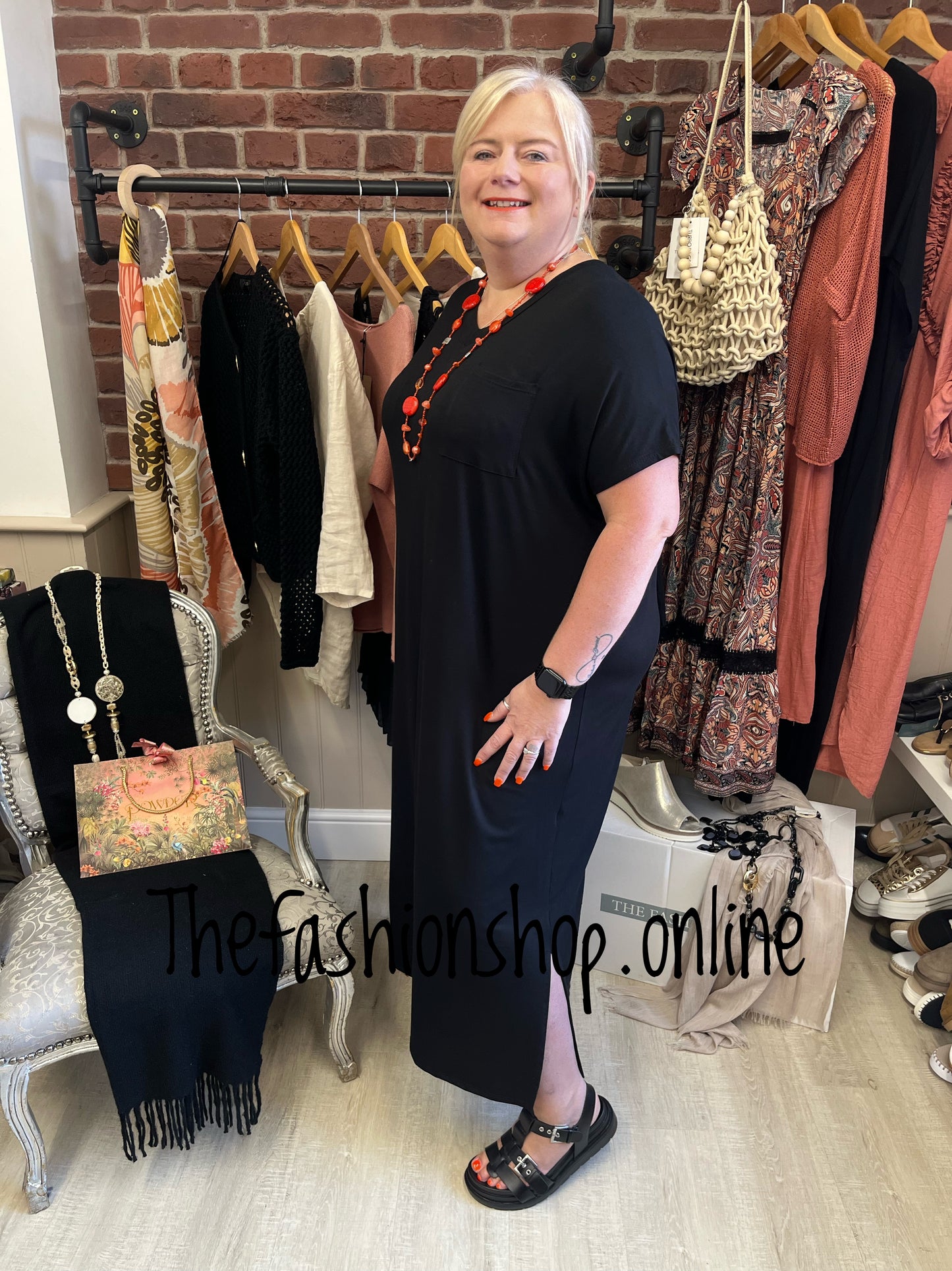 Black V Neck Dress Up Dress Down Dress with side split 16-26