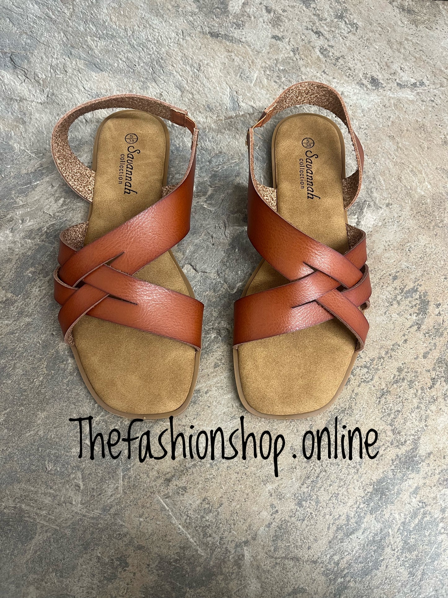 Tan faux leather crossover sandal sizes 4-8