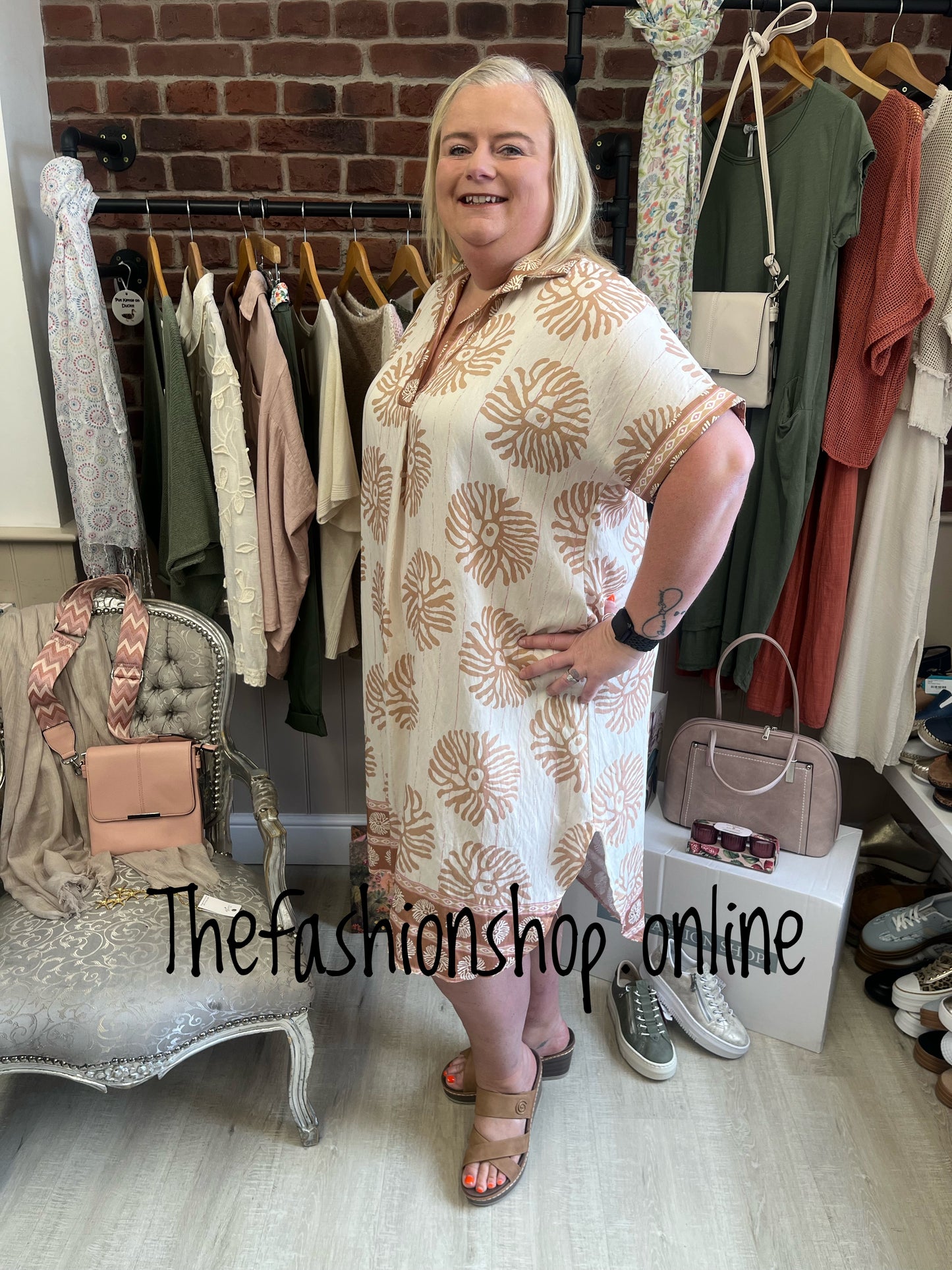 Cairo camel and cream tunic dress 14-22