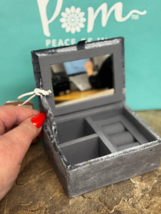 Pom Embroidered Velvet Small Jewellery Box With Vintage Style Embroidery