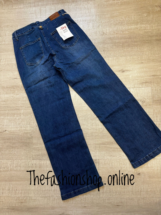 Freya dark wide leg denim button jeans sizes 10-22