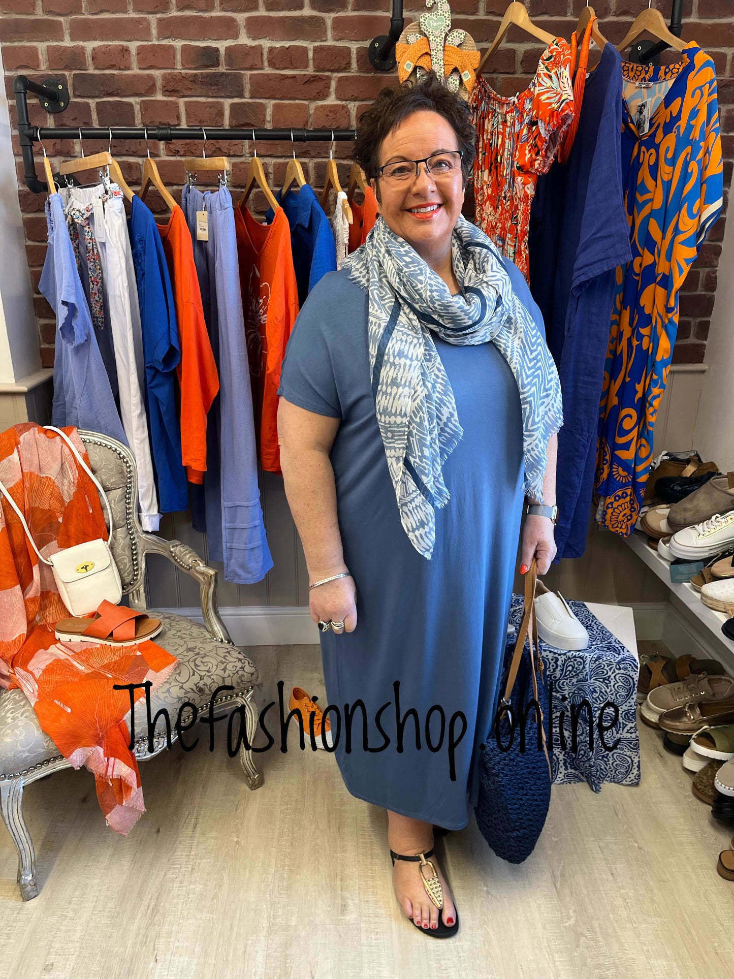 Denim blue midi dress up dress down dress 16-26