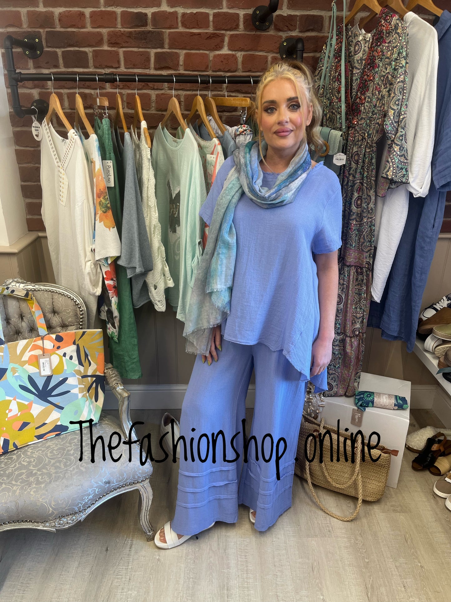 Tanya blue linen mix top 10-16