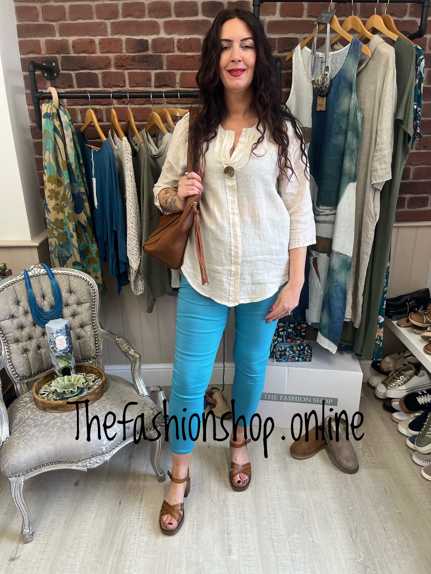 Saffron stone linen button top 10-16