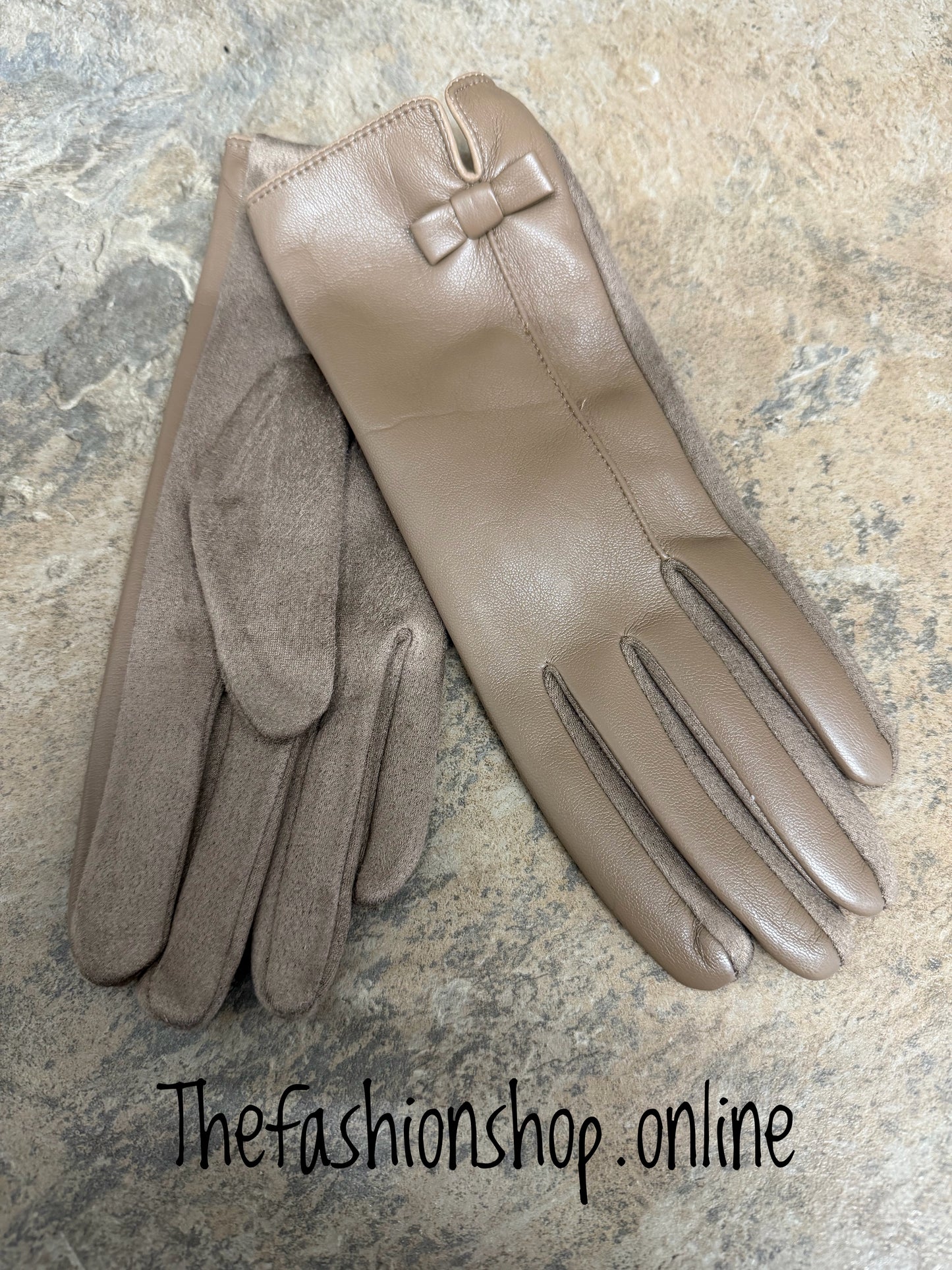 Premium Faux Leather Gloves in Taupe