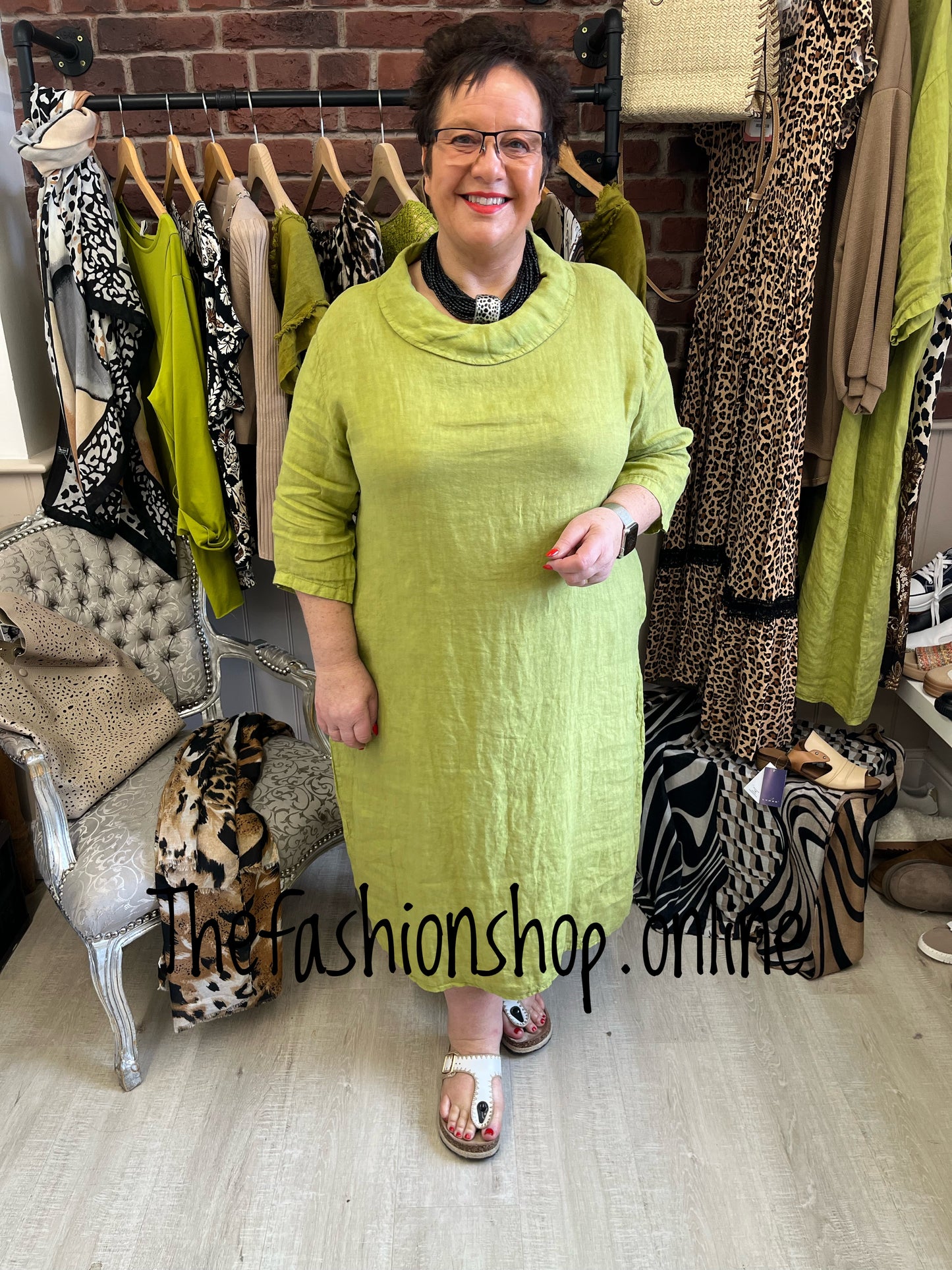 Evelyn olive linen cocoon dress 16-22