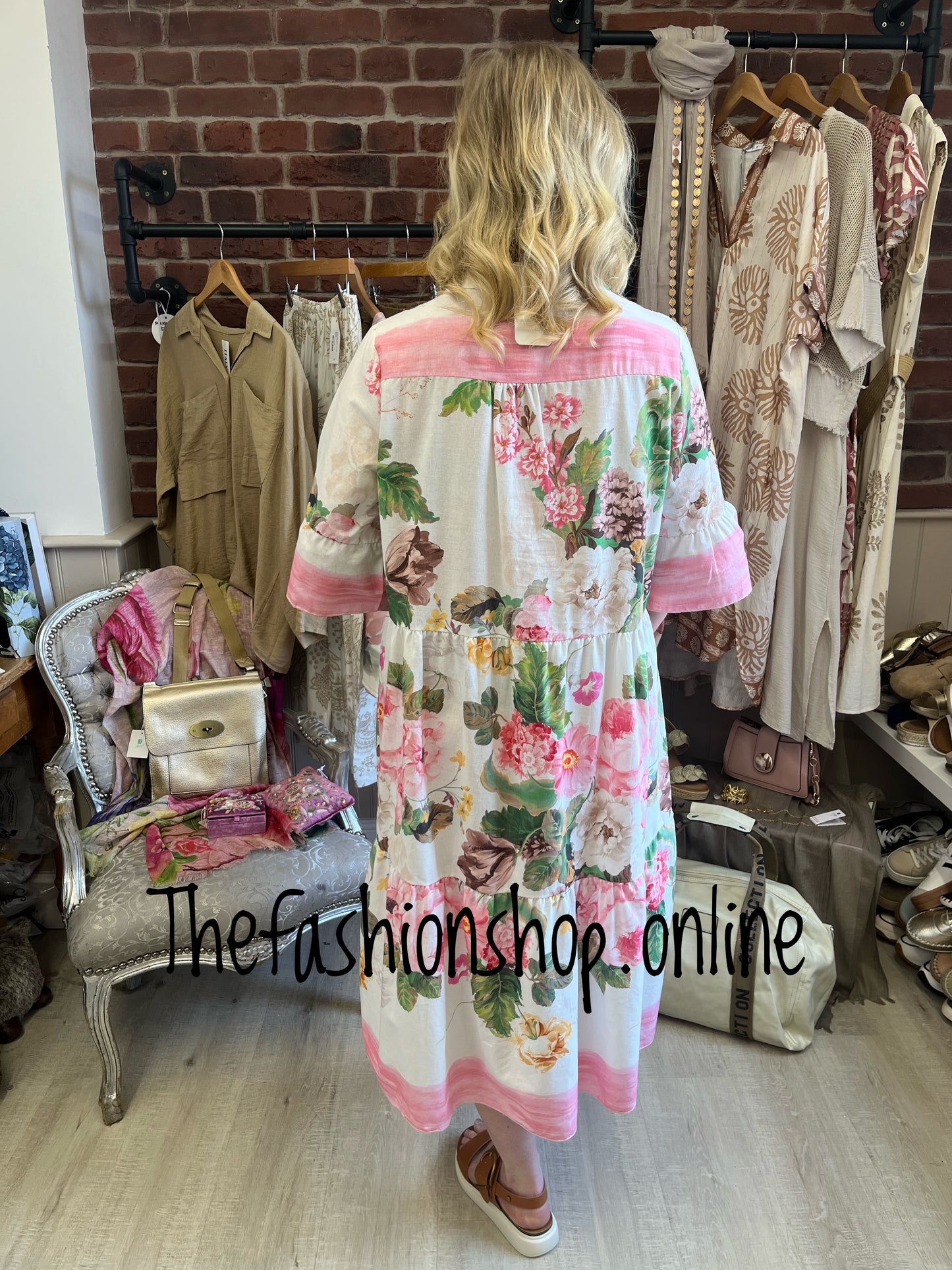 Josie pink floral tiered dress 8-14