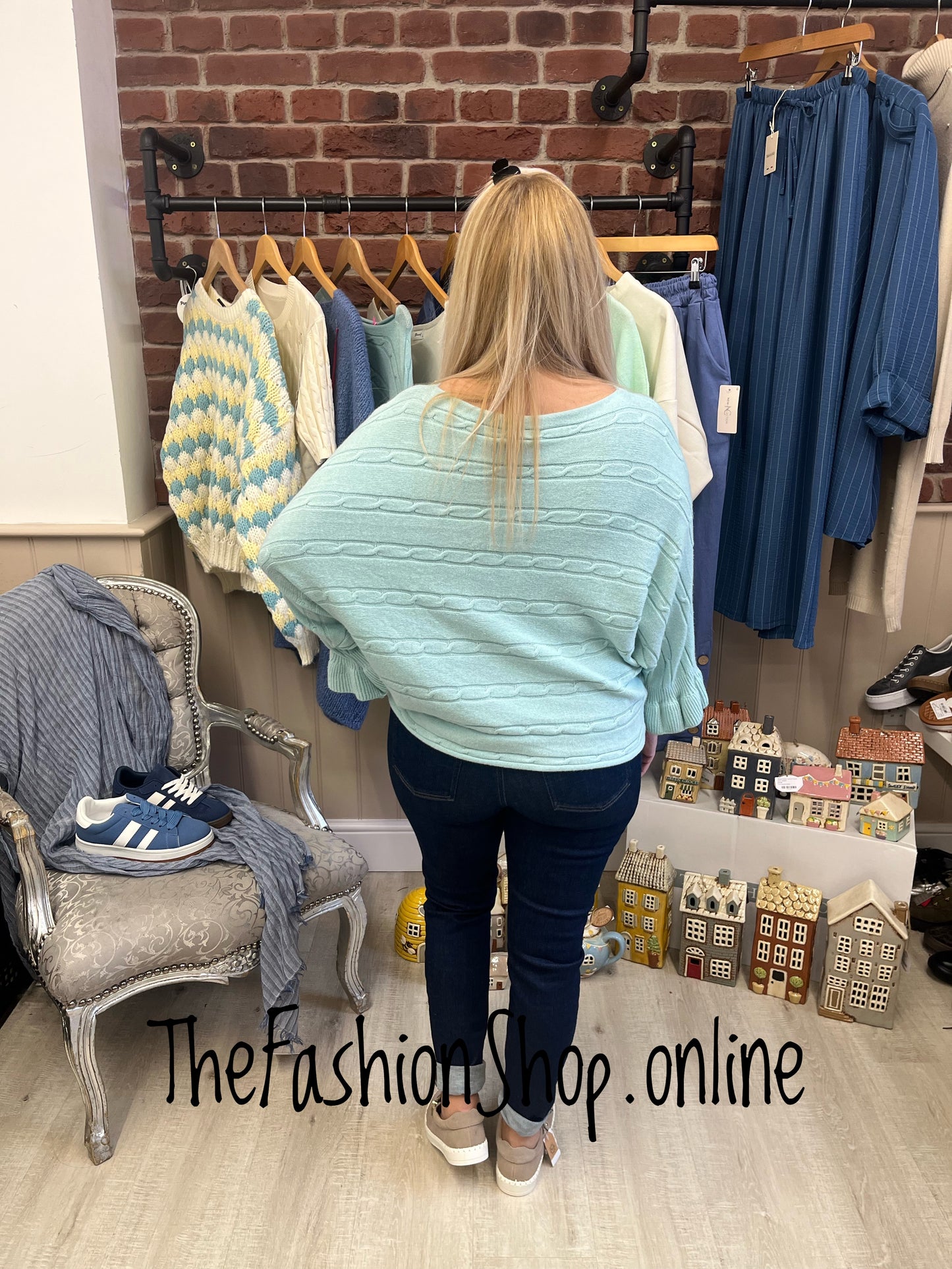 Eleanor aqua frill sleeve jumper 10-16
