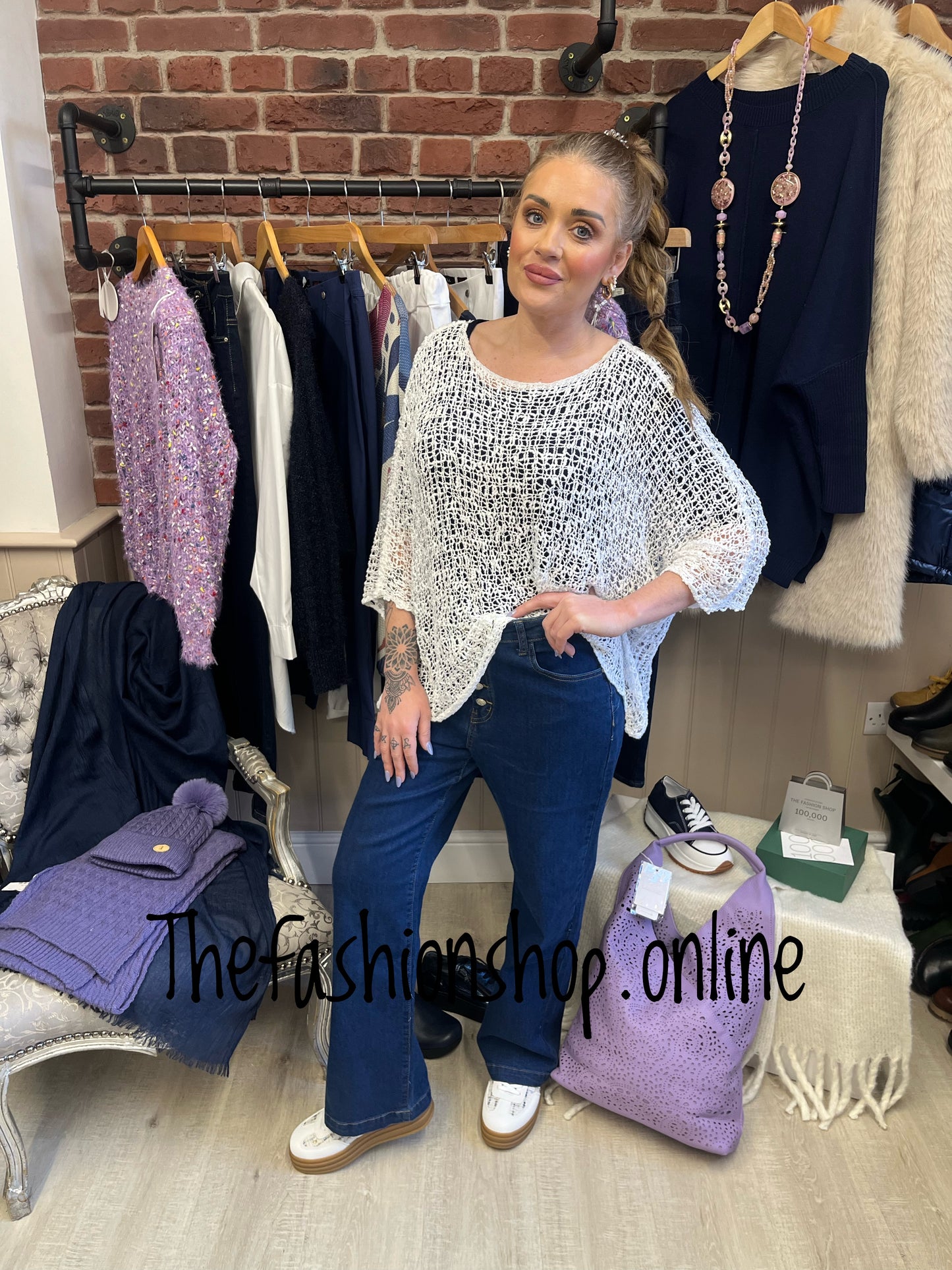 White popcorn open knit top 10-20