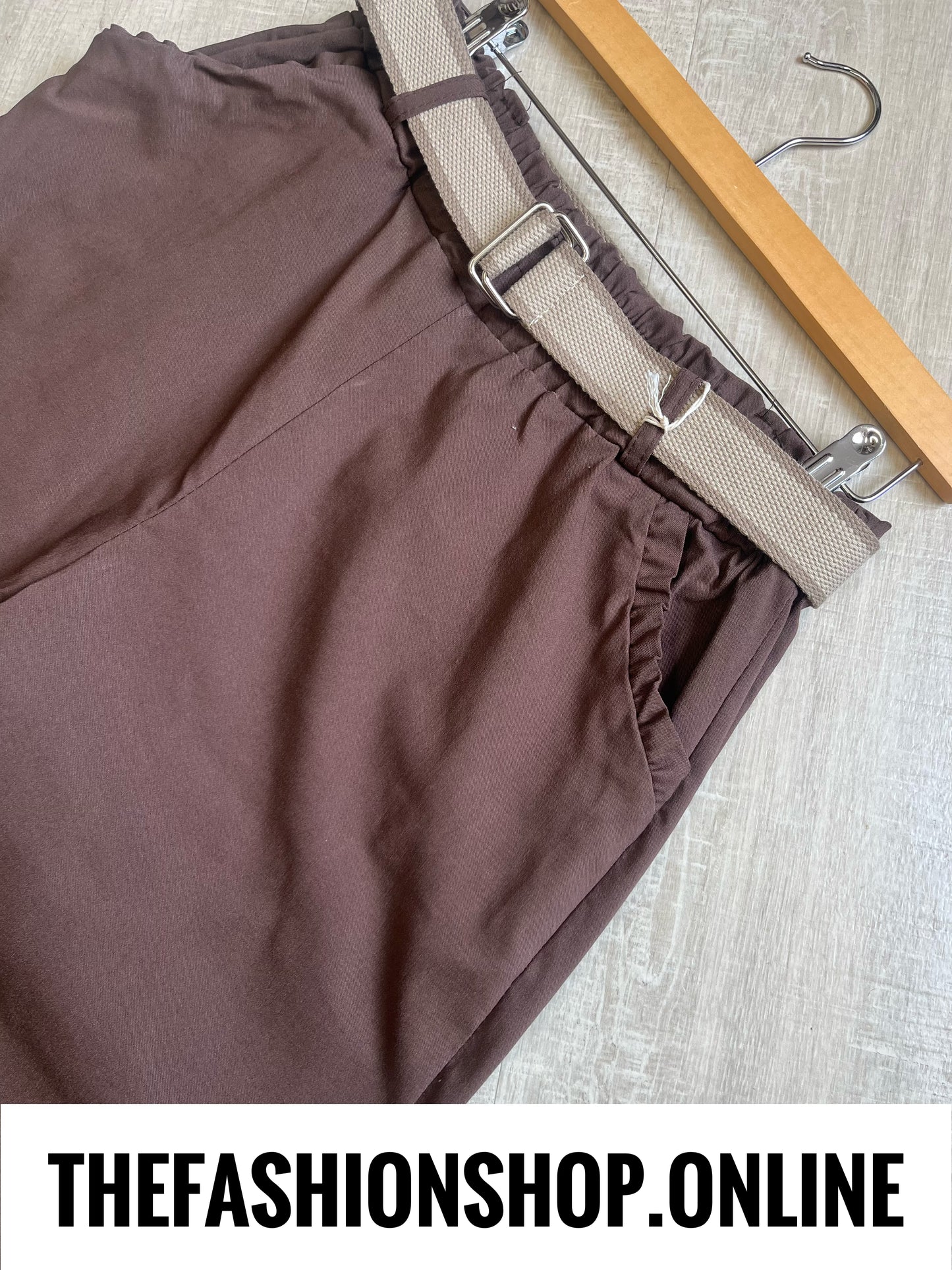 Cally brown stretchy trousers with belt 8-16