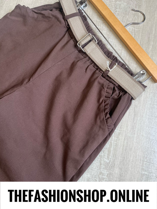 Cally brown stretchy trousers with belt 8-16