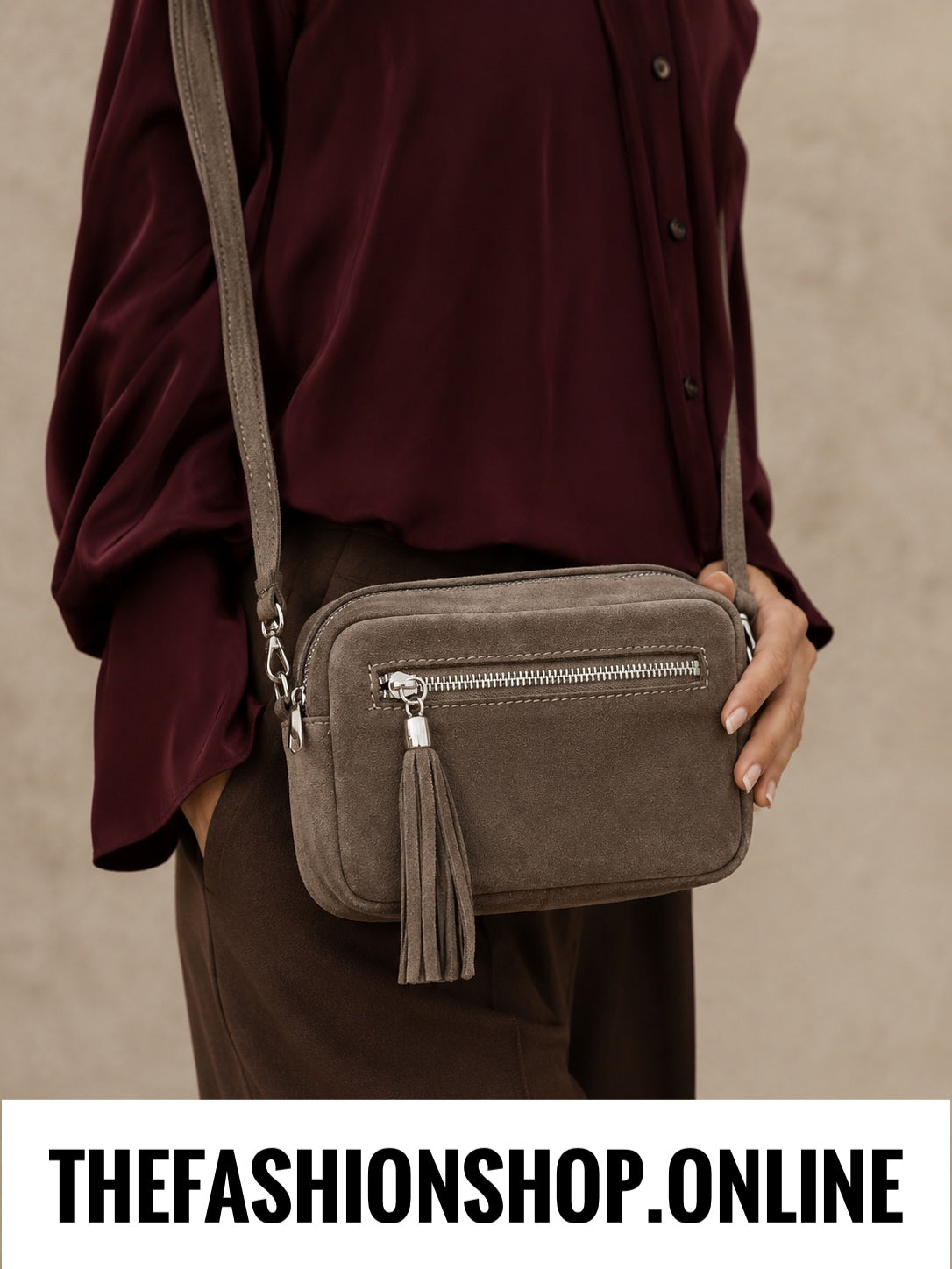 Leather Mocha Suede Shoulder Bag